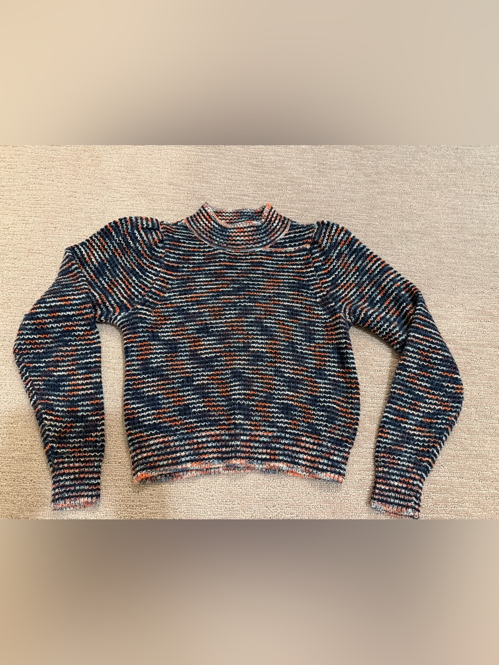 Treasure & Bond Navy, Orange & Cream Marled Mock Neck Sweater